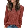 Women's Casual Solid Button Round Neck Sanding Sweatshirt Long Sleeve Top