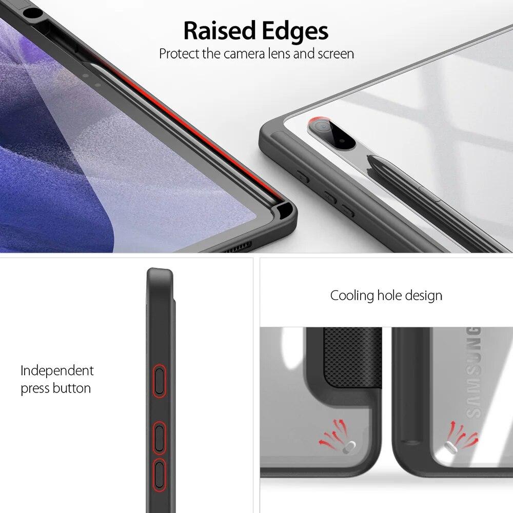 For Samsung Galaxy Tab S8 Ultra 14.6 S7/S8 11 S7/S8 Plus S7 FE 12.4 Tablet Case Transparent Back Tablet Cover with Pencil Holder