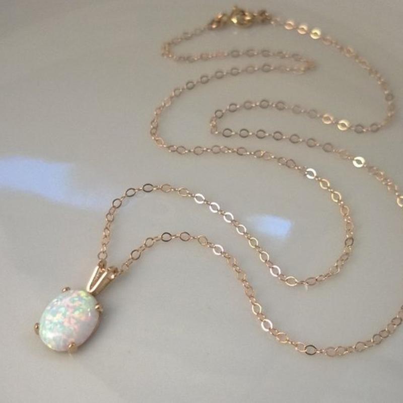 Böhmen Oval Weiß Blau Imitation Opal Anhänger Halskette Für Frauen Mädchen Party Glamour Schmuck, Verlobung, Hochzeit Band Zubehör
