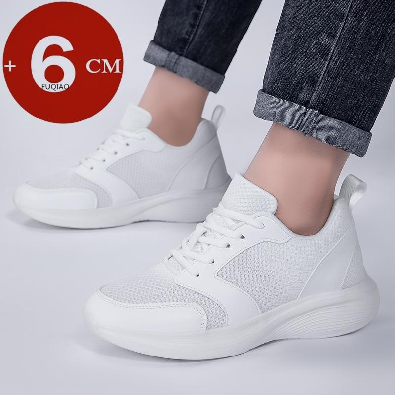 6cm Invisible Height Boost Casual Sneakers For Men Women Cow Leather+Mesh Upper Breathable Comfort Non Slip Lift Elevator Sports