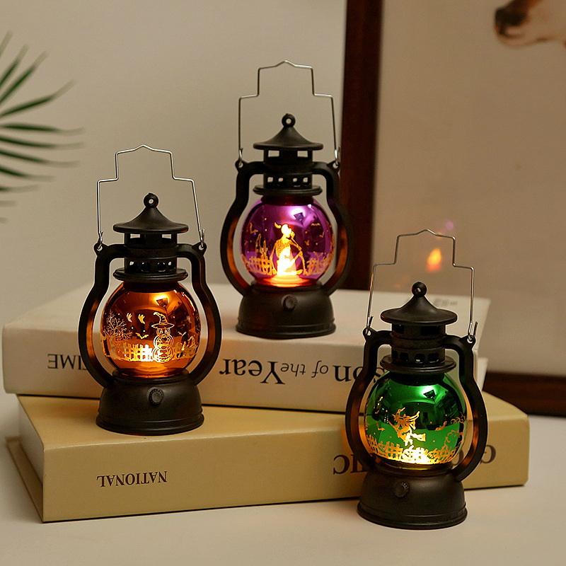 2025 Halloween Led Pumpkin Light Mini Plastic Retro Oil Lamp Battery-Operated Lantern Decor For Indoor Outdoor Spooky Atmosphere