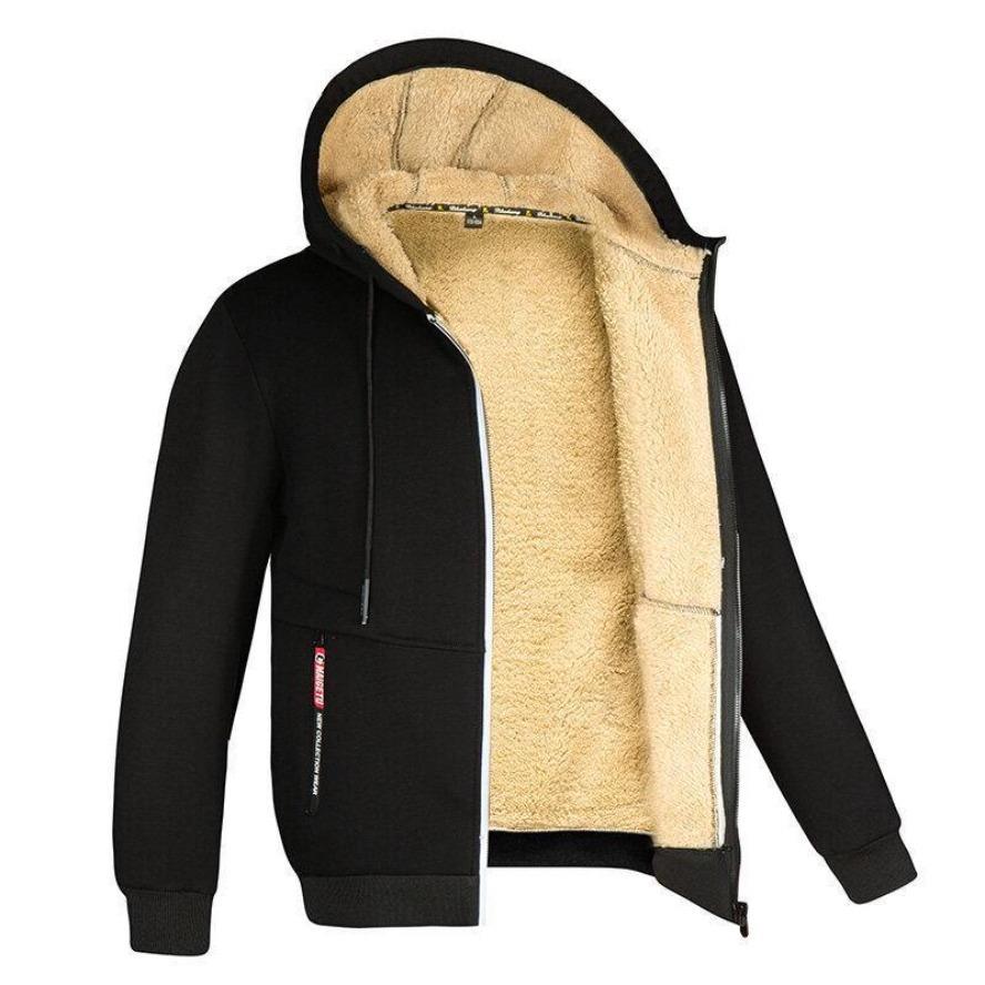Men's Lambskin Hooded Sweatshirt, 2026 Fall/Winter, Trendy Solid Color, Plus Velvet, Thickened Jacket