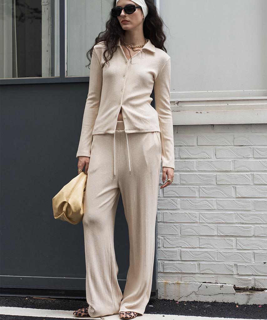 320SHOWROOM Ribbed Banding Wide-Leg Pants Beige