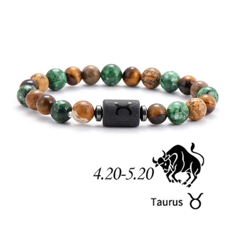 12 Zodiac Signs Natural Stone Bracelets Leo Capricorn Taurus Cancer Bracelets Women Men Couple Friendship Jewelry Gift Bracelets