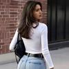 Women's Spring and Autumn New T-shirt Sexy Slim Navel Top Round Neck Stretch Short Bottoming Shirt