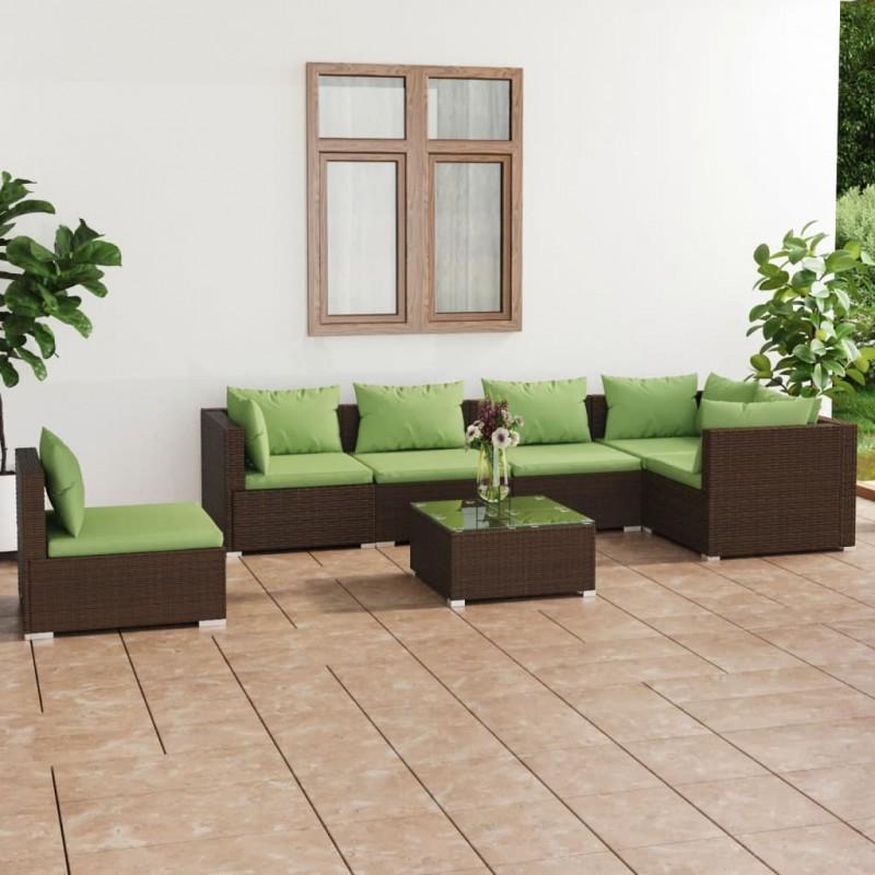 Día y Noche - Día y Noche Set muebles de jardín 7 piezas y cojines ratán sintético marrón