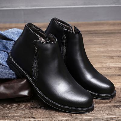 Leather Chelsea Boots Men Shoes Warm Shoes Zipper Cowhide Leather Booties Mens Ankle Boots Fashion Ankle Boots Vintage Brogue