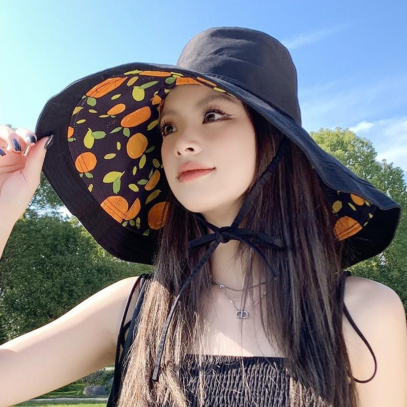 

Sun hat women s summer big brim double-sided bucket hat showing face small hat sun protection and UV protection sun hat