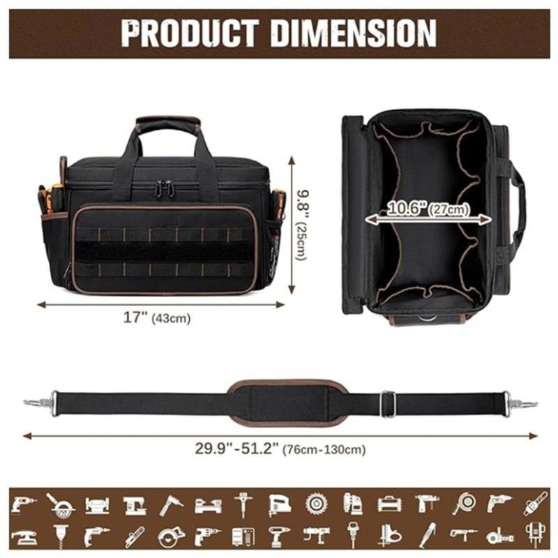 14Inch Heavy Load Tool Bag Waterproof Large Capacity Work Bag With Multiple Pocket For Construction Workshop