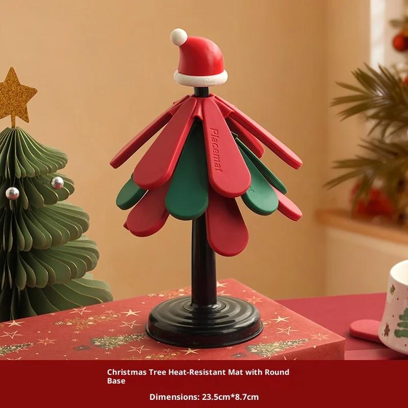 

Hot A Tree Coaster, Silicone Tea Table, Heat-resistant and Insulated Mat, Detachable Christmas Tree Coffee Coaster Combination 23.5x8.7 cm