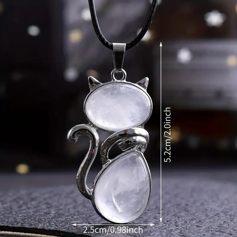 Natürlicher Kristall Katzen Anhänger Halskette Mit Amethyst Und Rosenquarz Für Einzigartigen Schmuck Geschenk