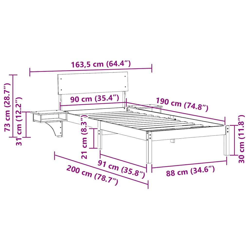Bed Frame Wax Brown 90 x 190 cm Solid Pine Wood