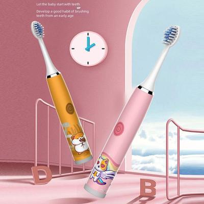 Children's Sonic Electric U-Shape Toothbrush with Soft Bristles, Cartoon Design, and IP7 Waterproof.