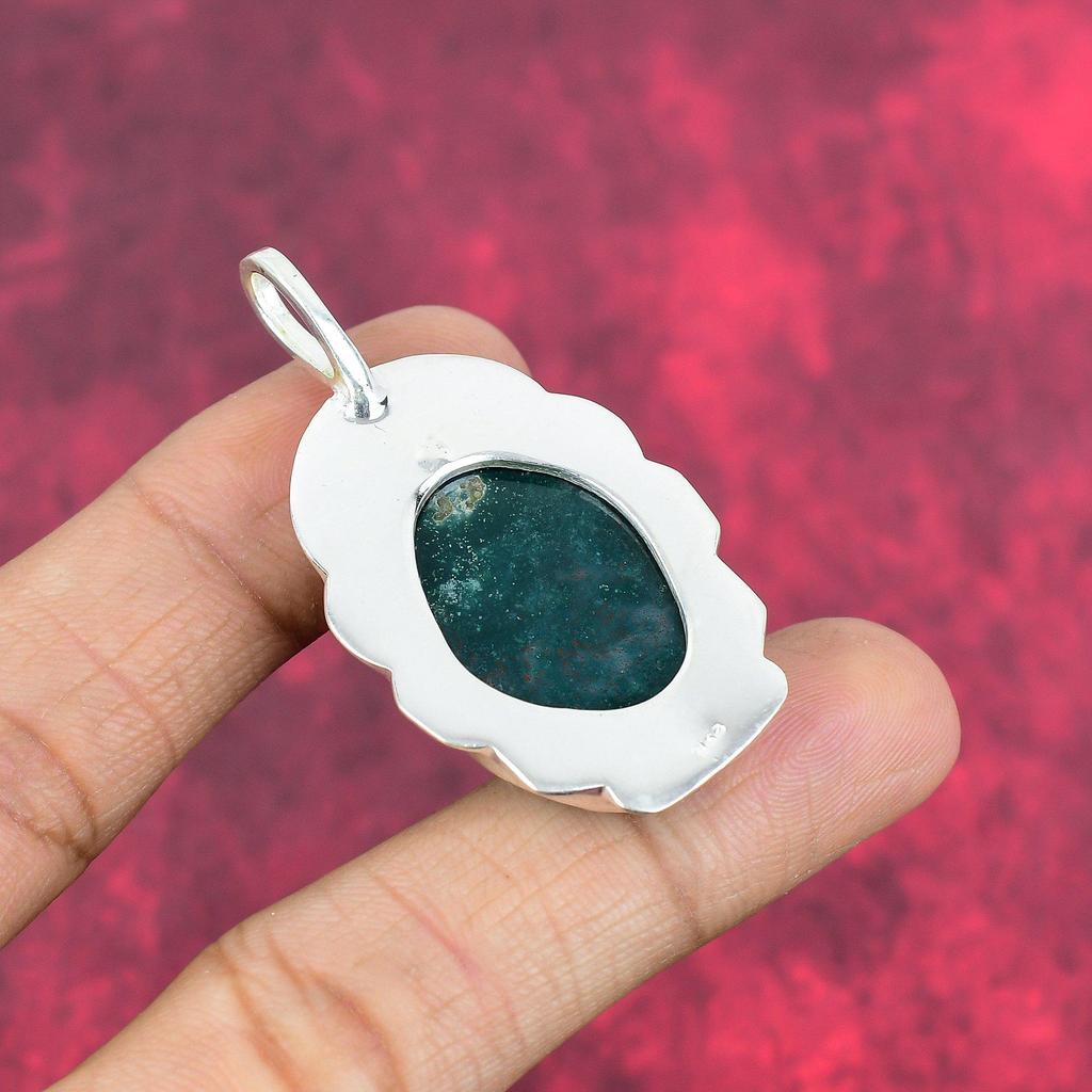Moss Agate Pendant, Gemstone Jewelry 925 Solid Sterling Silver Pendant, Gift For Women Handmade Pendant