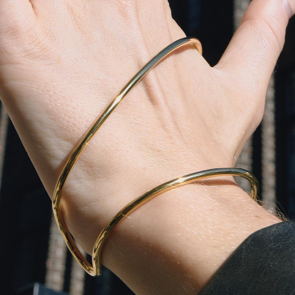 Yori Simple Lines Asymmetrical Open Bracelet Bangle Stainless Steel Rust Proof Office Ladies Chic Jewelry New Gift