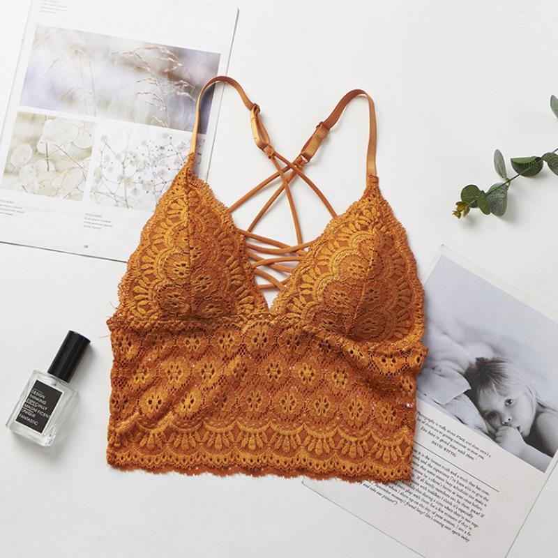 

Sexy Lace Tube Tops Women Floral Embroidered Bralette Cropped Top Seamless Deep V Lingerie Push Up Bra Bandeau Top Camis Free Size
