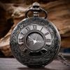 Vintage Charm Black Unisex Fashion Roman Number Quartz Steampunk Pocket Watch Women Man Necklace Pendant with Chain Gift