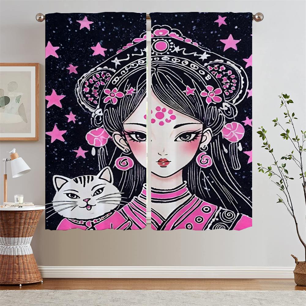 

Короткие оконные шторы для гостиной, 2 элегантных предмета, розовые принцессы, плотные шторы, карнизы для штор, украшение для спальни W50xH70cmx2pcs-CL