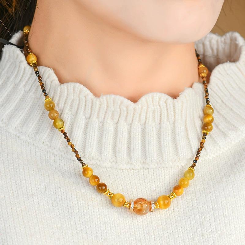 Natural Crystal Energy Necklaces - 4 Styles for Wealth, Love, Protection - Yellow Crystal, Rose Quartz, Malachite, Tiger's Eye Gift