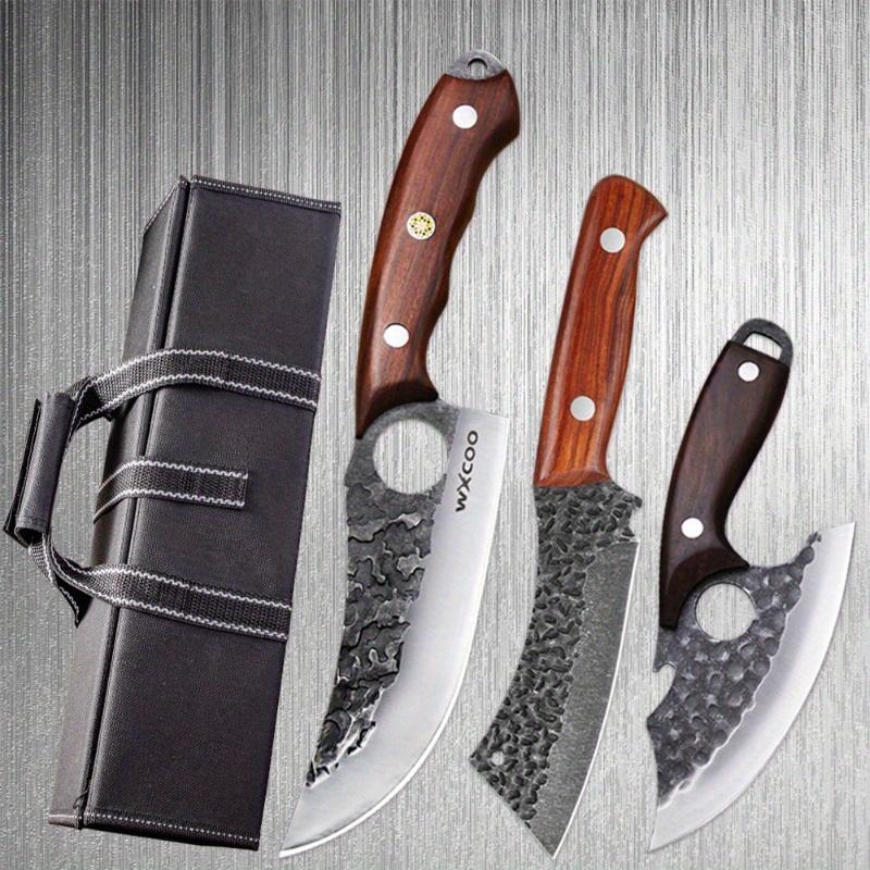 

4 шт. Нож шеф-повара из нержавеющей стали, кованый вручную, кухонный нож многоцелевого назначения, тесак для мяса, нож для обвалки, черный карман для хранения, сумка для ножей для приготовления пищи 4PCS