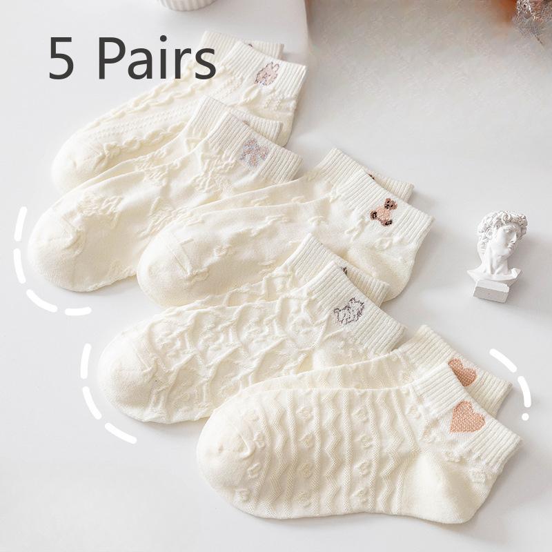 

5 пар женских весенне-летних милых мультяшных белых хлопковых носков с коротким паголенком 5 Pairs