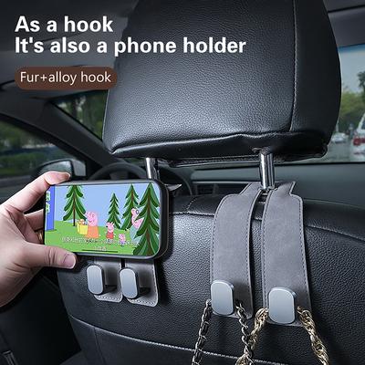 Single/Double Hook Car Headrest Hook Premium Suede Rear Seat Hanging 20kg Large Load-Bearing Hook Hanger Universal