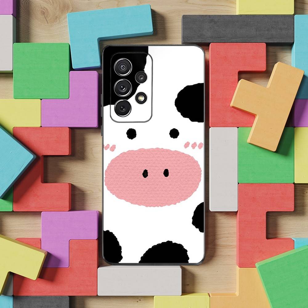 Cute Cartoon Print Cow Case For Samsung S23,S25,S20,S10,S9,S21,S24,S22,Ultra,FE,Plus,Lite,Soft Silicone Black