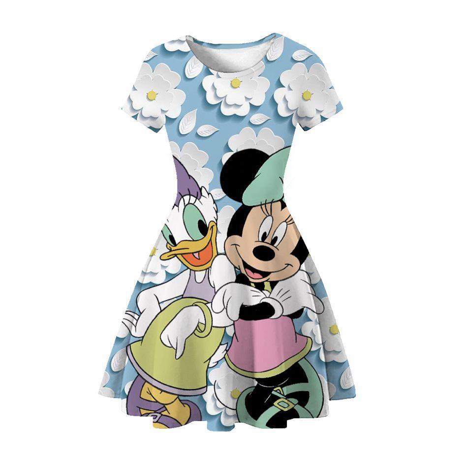 New Mickey Minnie Christmas 2D Printed Short Sleeve Dress Fashion Girls Princess Dress