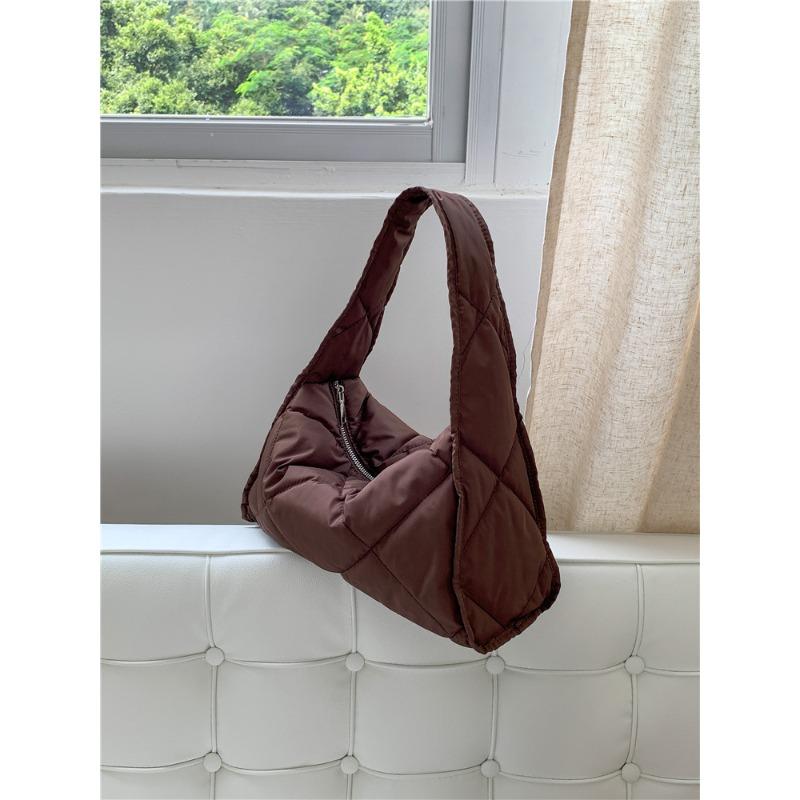 

Осенне-зимние женские сумки большой вместимости мягкие пуховые сумки-облака нейлоновые сумки через плечо женские нишевые хлопковые ромбовидные сумки кофейный