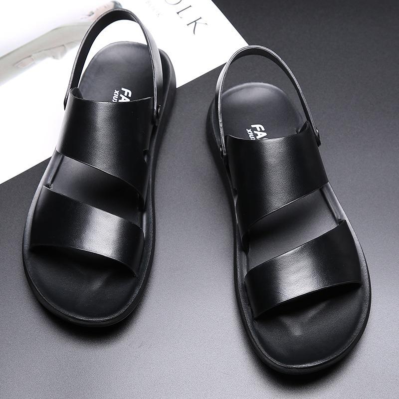 Fashion Brand New Men Sandals High Quality Men Slippers Genuine Leather Shoes Beach Flip-flops Outdoor Soft Soled Open Toe Roman Sandals
