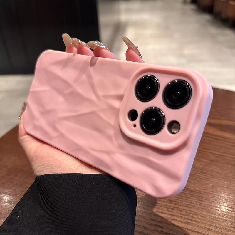 iPhone 12-16 Pro Drop-Proof Pleated Phone Case, Korean Style, for iPhone 13-14