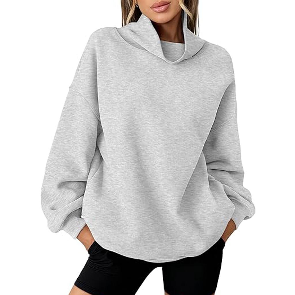 Mock Neck Sweatshirt Womens Oversized Pullover Turtleneck Long Sleeve Tops Trendy Fall Fashion