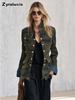 Women's Camo Denim Jacket with Gold Button Ruffle with Casual Wear