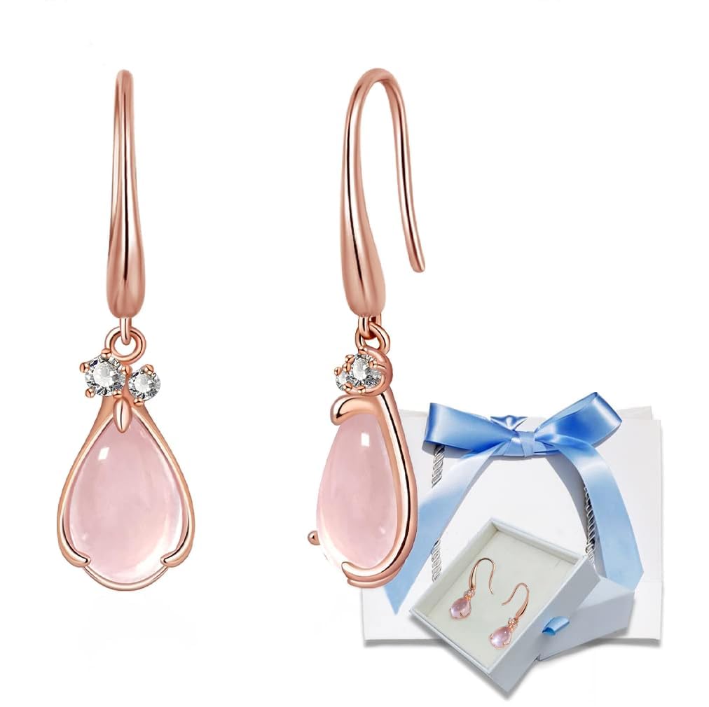 

Натуральні сережки з рожевого кварцу Подарунок для жінок Популярні гіпоалергенні сережки-гачки зі срібла 925 проби Підвісні 18K Аксесуари для жінок День народження Ювілей