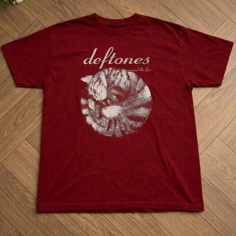 Deftones Red Band T-shirt Rock Music Casual loose couple pure polyester streetwear shirt graphic t shirts vintage t shirt M