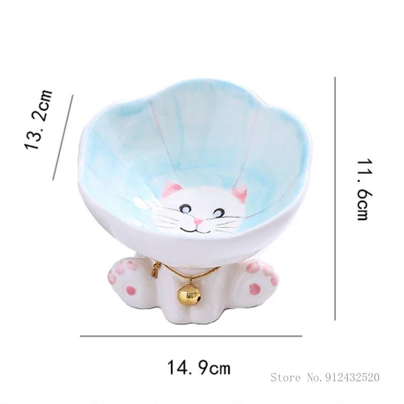 Ceramic Cute Flowers Cats and Dogs Bowls, High-Foot Protection, Cervical Spine, Food Basin, Drinking Cat Bowl, Pet Products, 1Pc