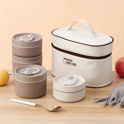 Set Cutie de Prânz Portabil Recipient Păstrează Caldura Cu Geantă Izolată Stivuibilă Geantă Bento Recipient Cutie de Prânz Rotund