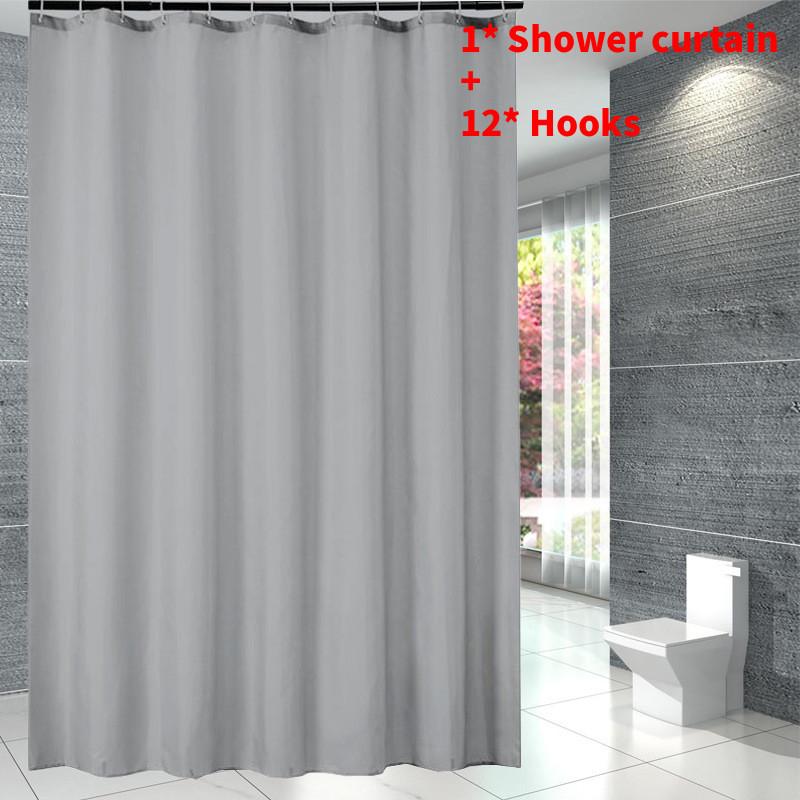 Waterproof Solid Color Polyester Shower Curtain Hooks Set For Decor Bathroom