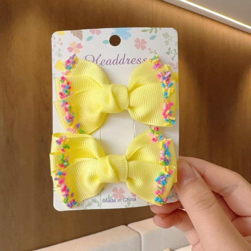 

2Pcs/Set Baby Solid Color Hair Bows Hair Clips Ribbon bow Hairpin For Girl Cheer Bowknot Barrettes Children Headwear Hair Accessories жёлтый