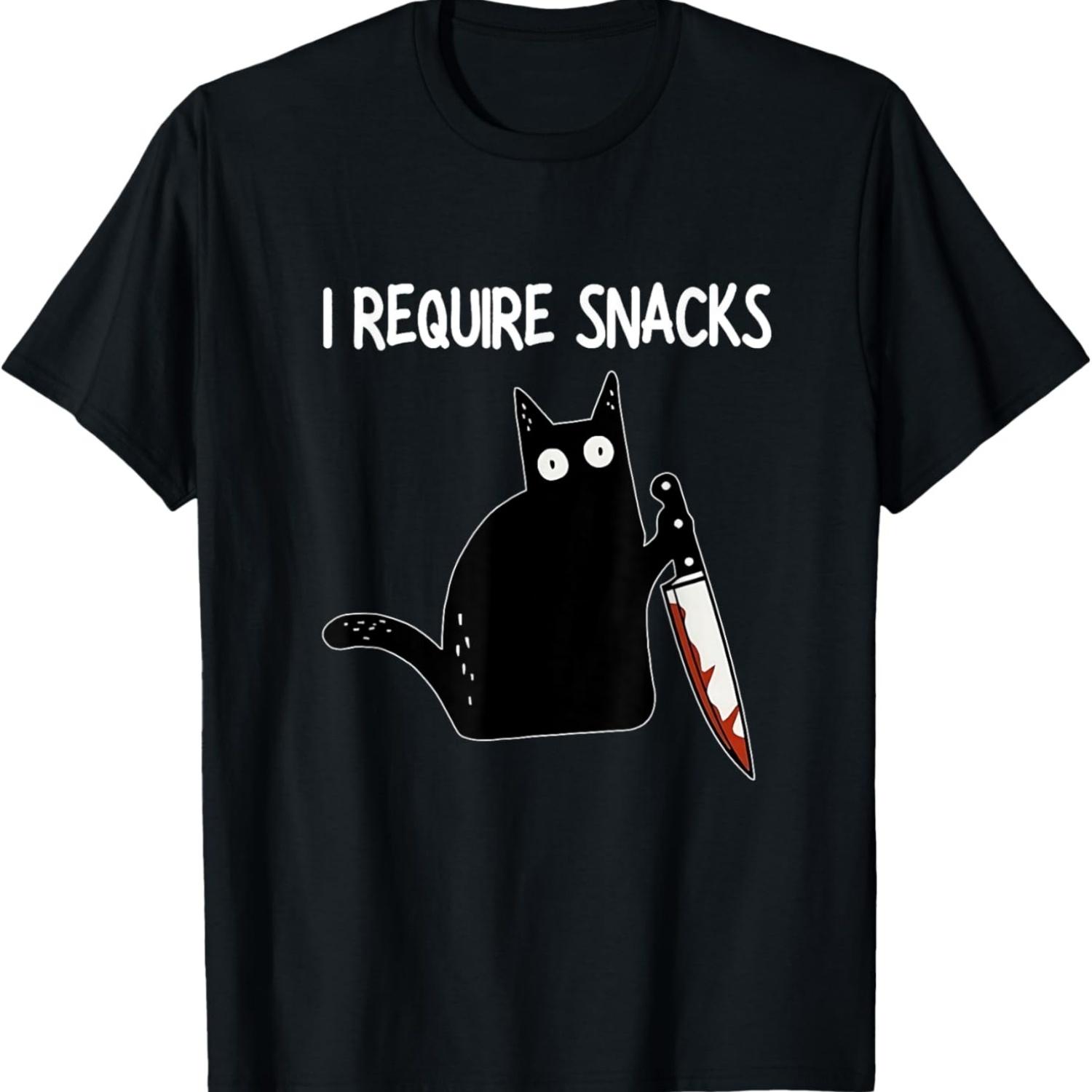 I Require Snacks Funny Angry Black Cat Meme Unhinged T-Shirt S чёрный