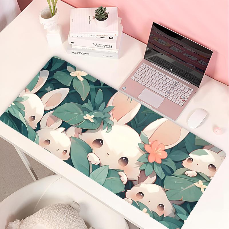 Lovely Rabbit Large Gaming Keyboard Mouse Pad Anime Green Plant Computer Gamer Tablet Mause pad Long Mousepad x Cute Mats