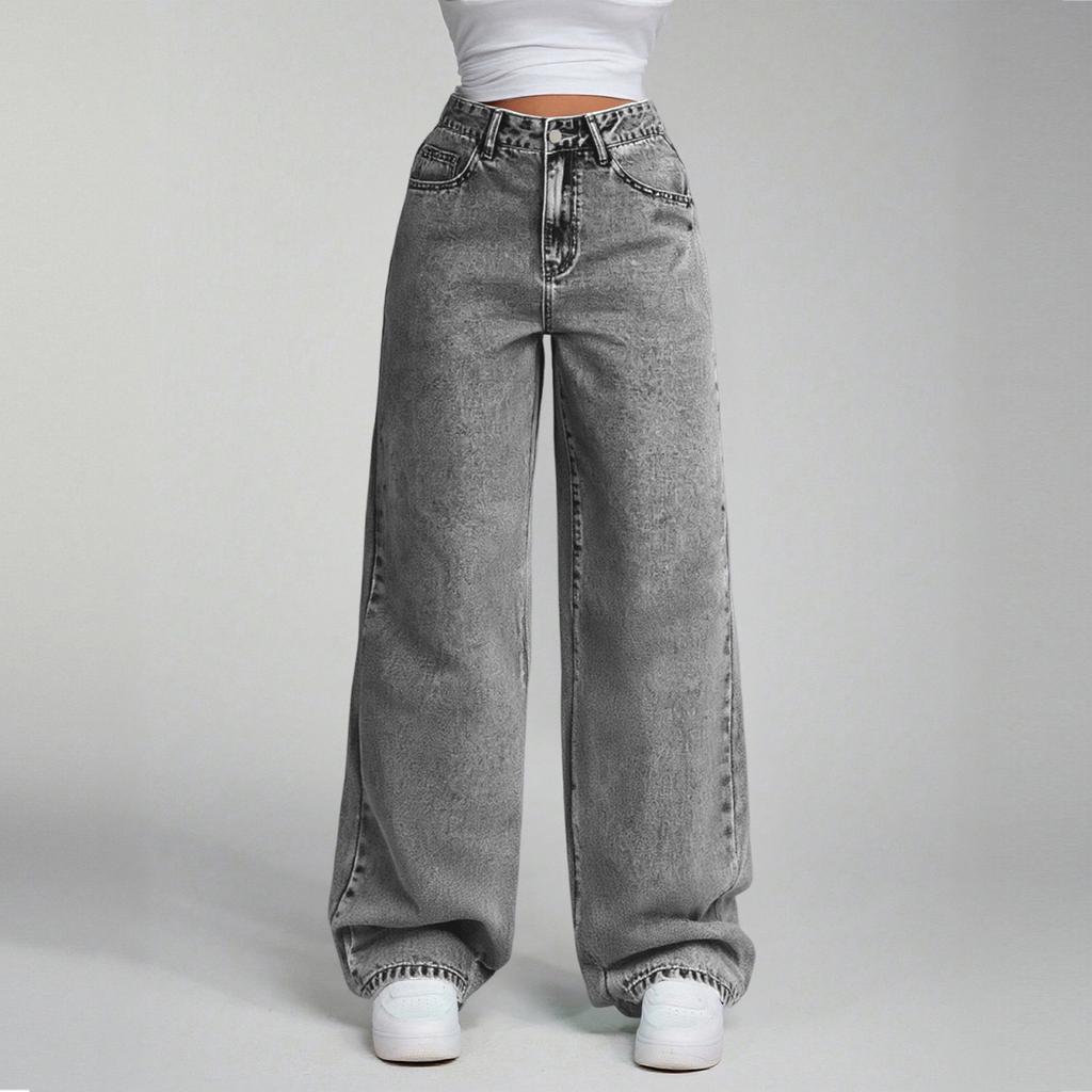 Women's High Waist Straight Leg Loose Casual Trousers Jeans