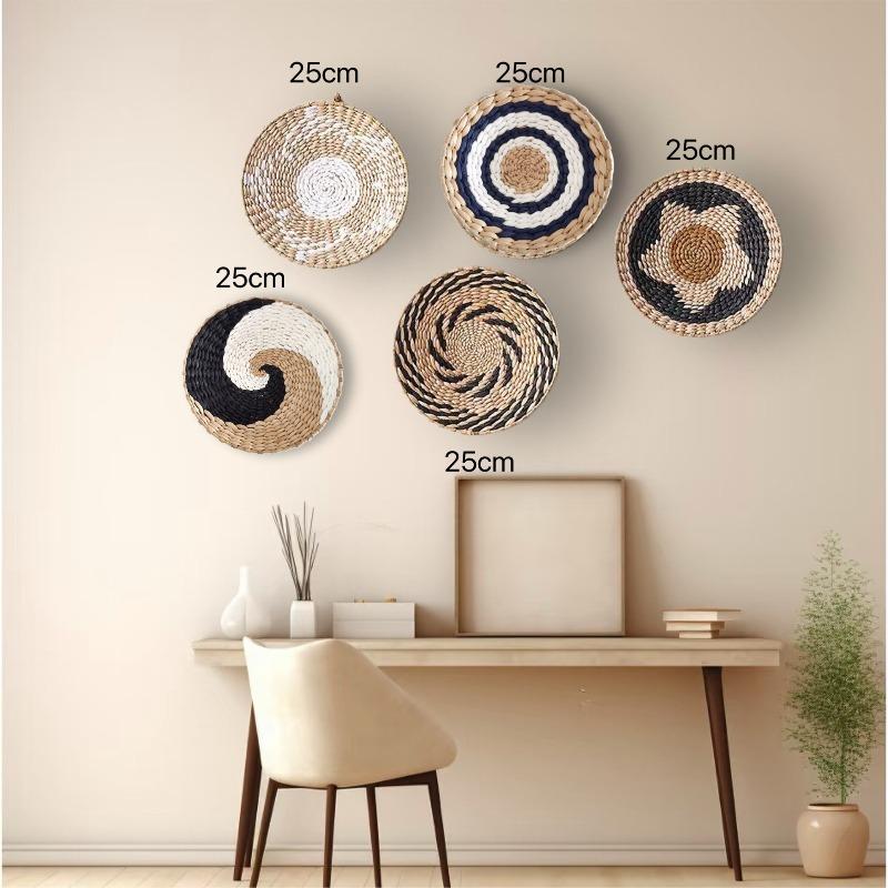3/4/7pcs Bohemian Style Wall Basket Set Hanging Wall Basket Decoration Bohemian Style Wall Decoration Environmental Round Art