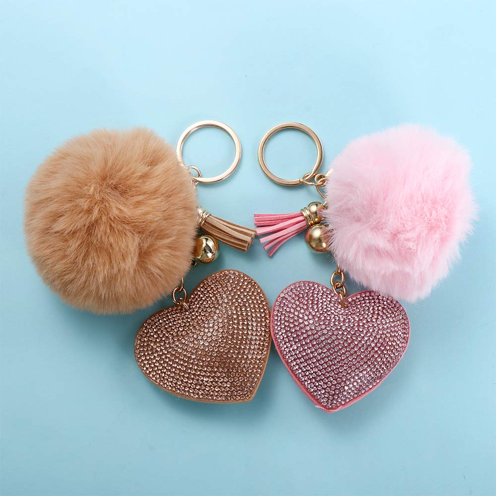 Ornaments Interior Accessories Rhinestone Keyrings Rhinestone Heart Bag Pendant Pompom Keychains