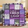 Christian Scripture Patchwork Fleece Blanket "I Am a Child of God" Religious Throw Blanket Cozy for Spiritual Home Decor & Gift