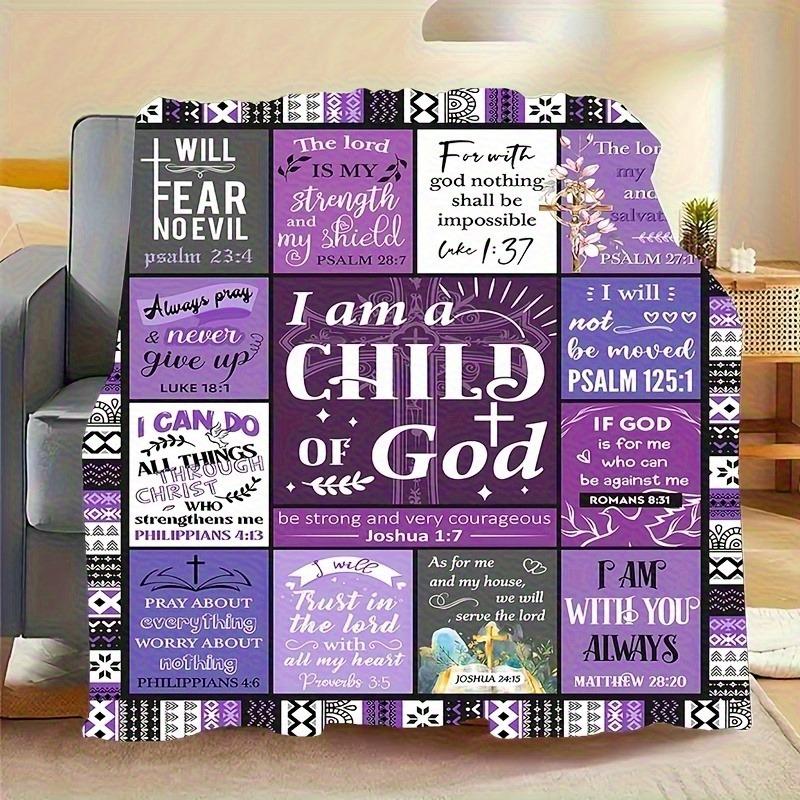 Christian Scripture Patchwork Fleece Blanket "I Am a Child of God" Religious Throw Blanket Cozy for Spiritual Home Decor & Gift