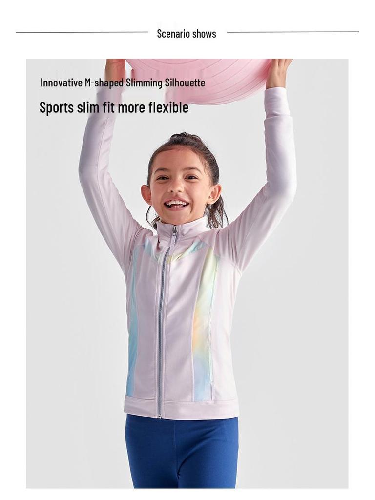 Flickors snabbtorkande yoga-jacka - Tryckt lapptäcke, andningsbar, kofta med dragkedja för fitness