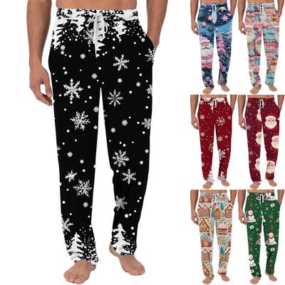 Men's Christmas-Printed Pocket & Sleep Pants | Soft Cotton Blend, Elastic Waist