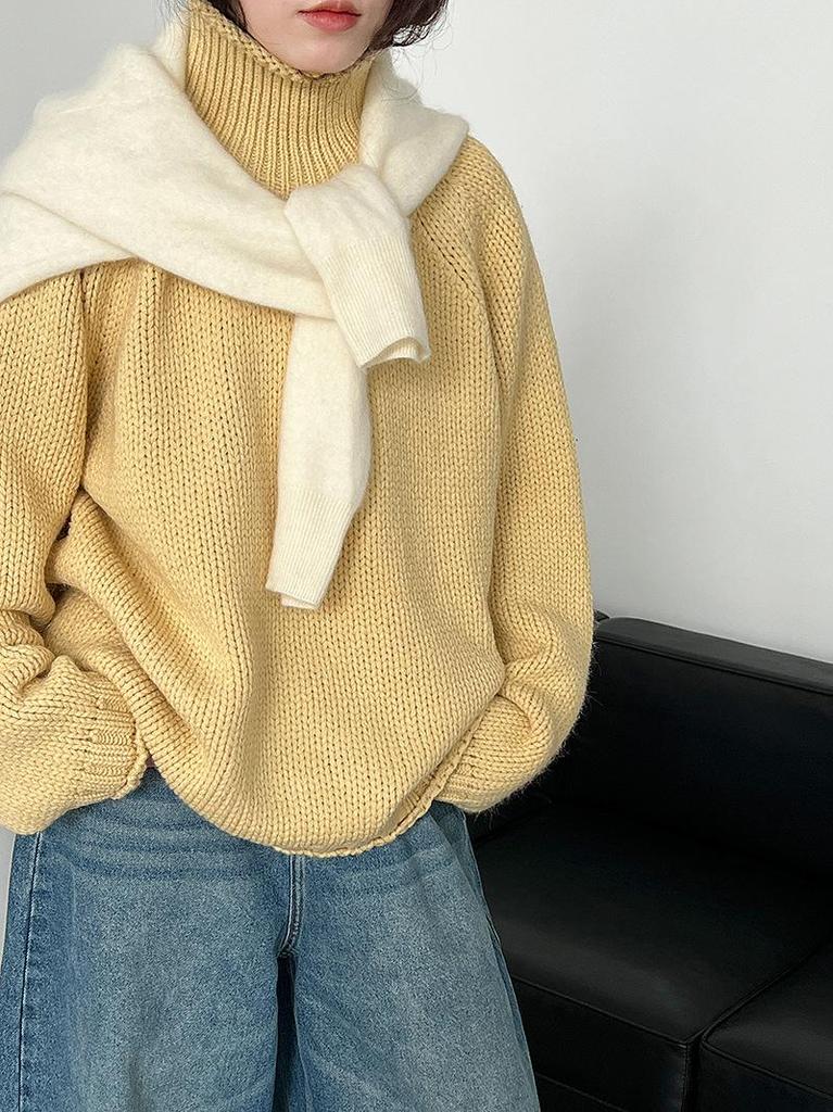 Korean Style High Neck Chunky Knit Sweater: Women's Autumn/Winter Loose Fit Knitwear