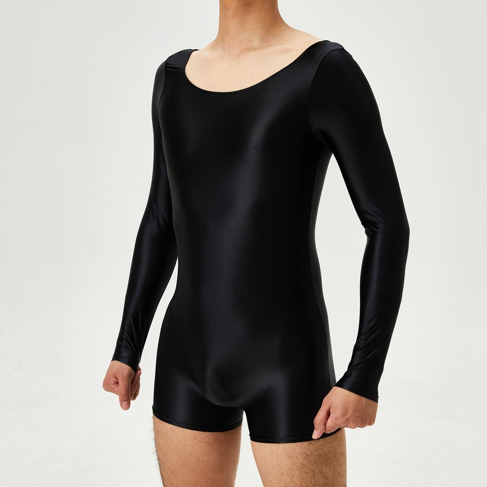 Sexy Men Dual Use Top T-Shirt Backless Bodysuit Stain Smooth Oil Glossy Shiny Sexy Tights Elastic Yoga Shapping Leotard Plus